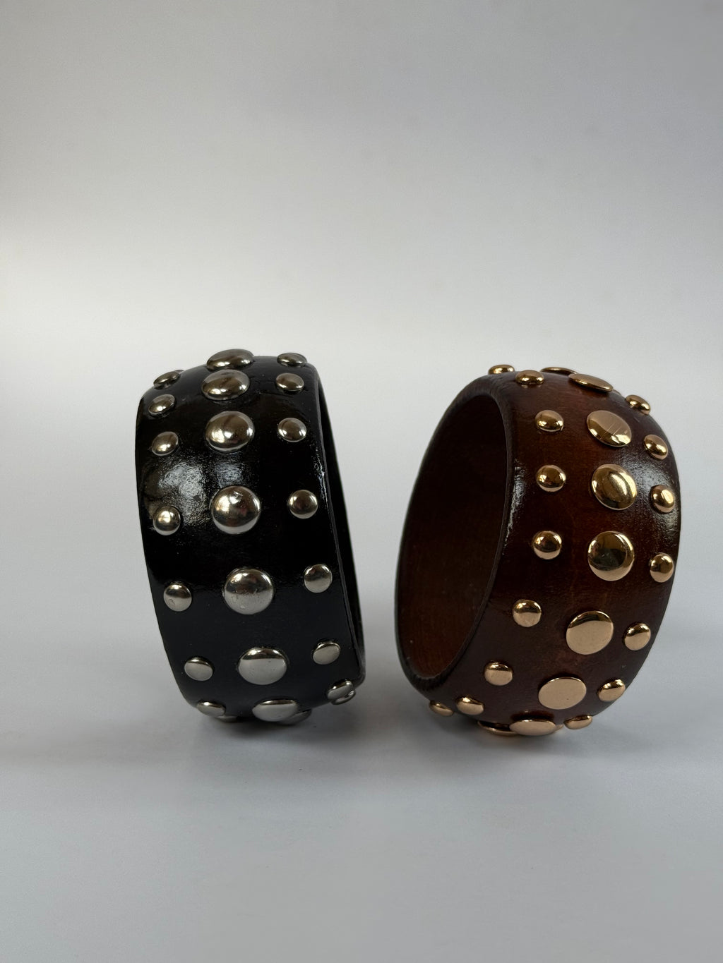 Chunky wooden bangle with studs