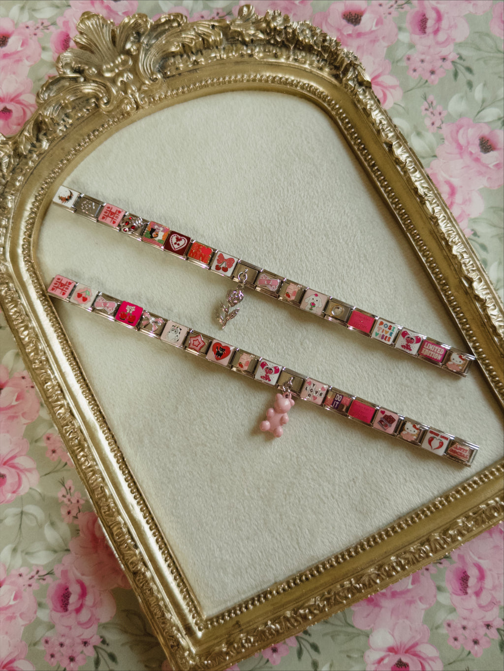 Pink valentines theme Italian bracelet