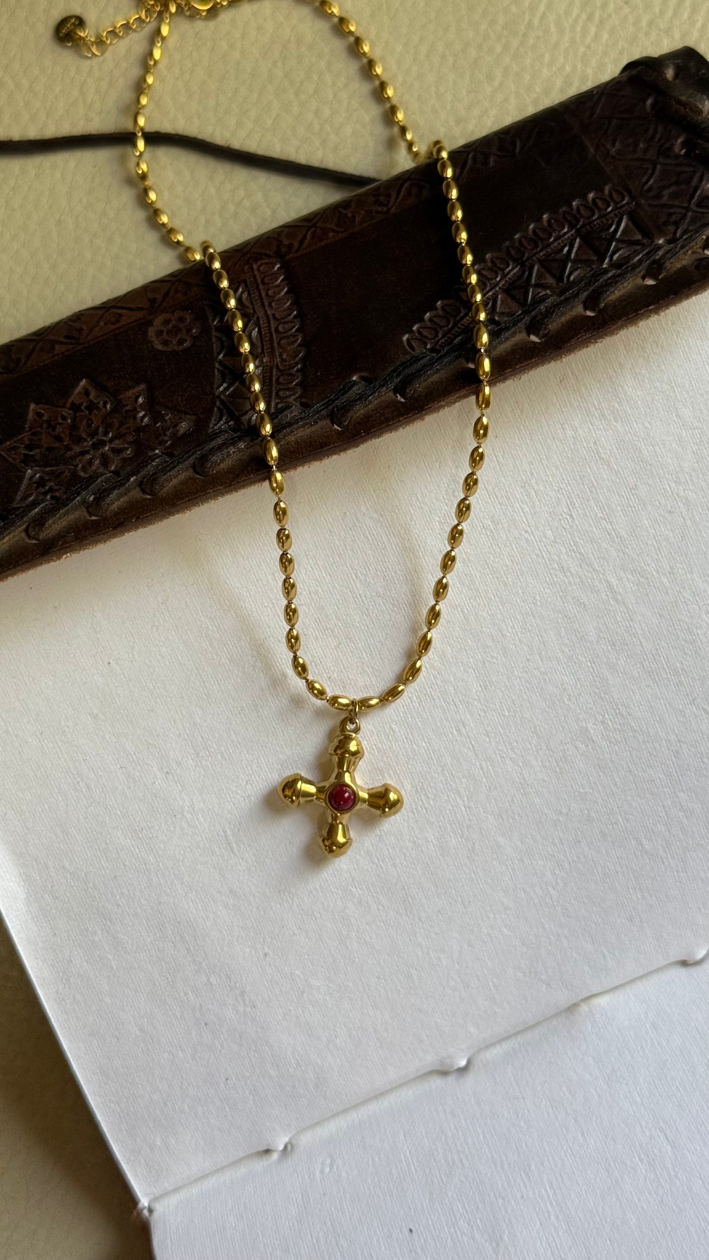 Red stone cross chain