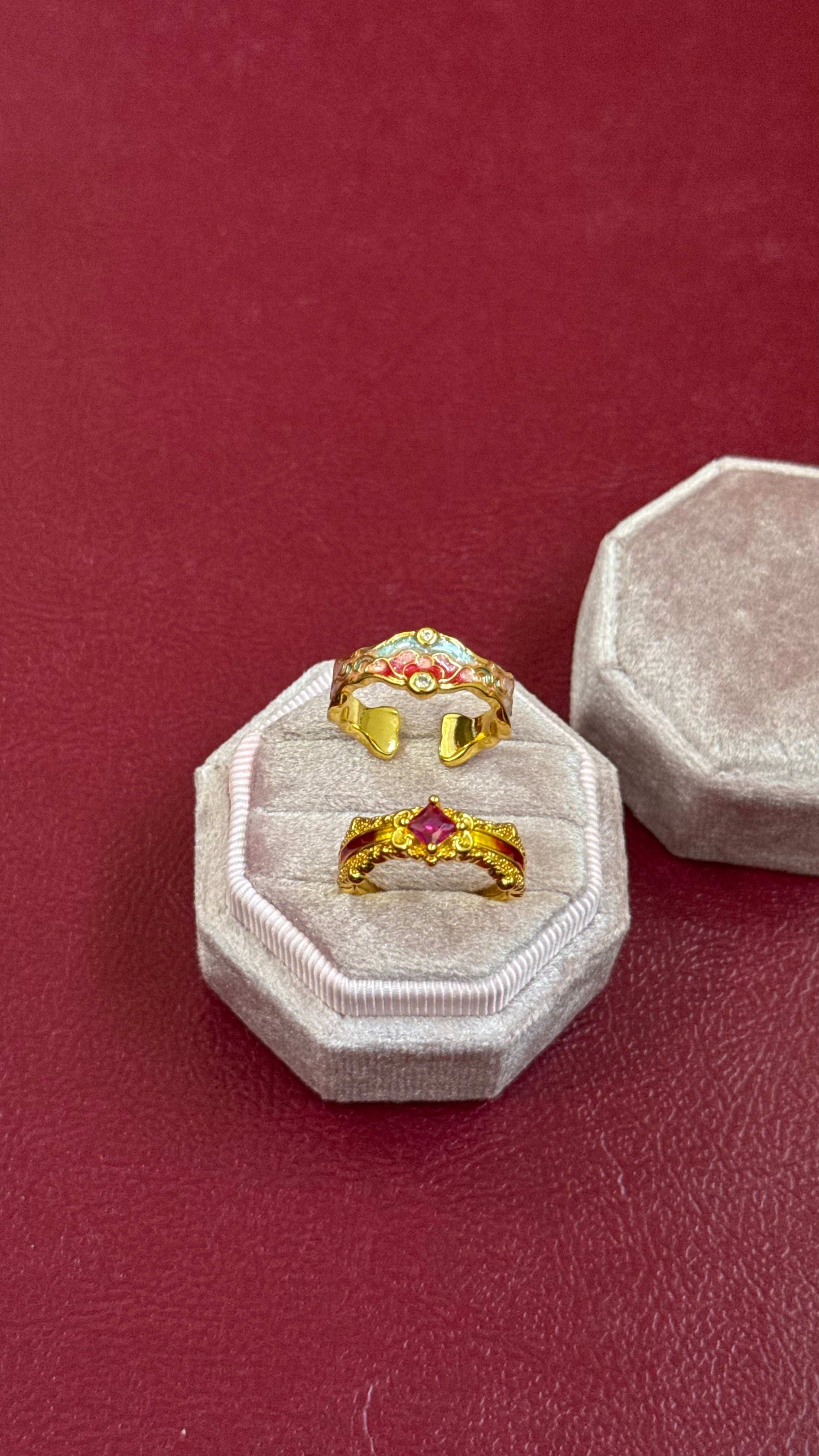 Pink enamel rings