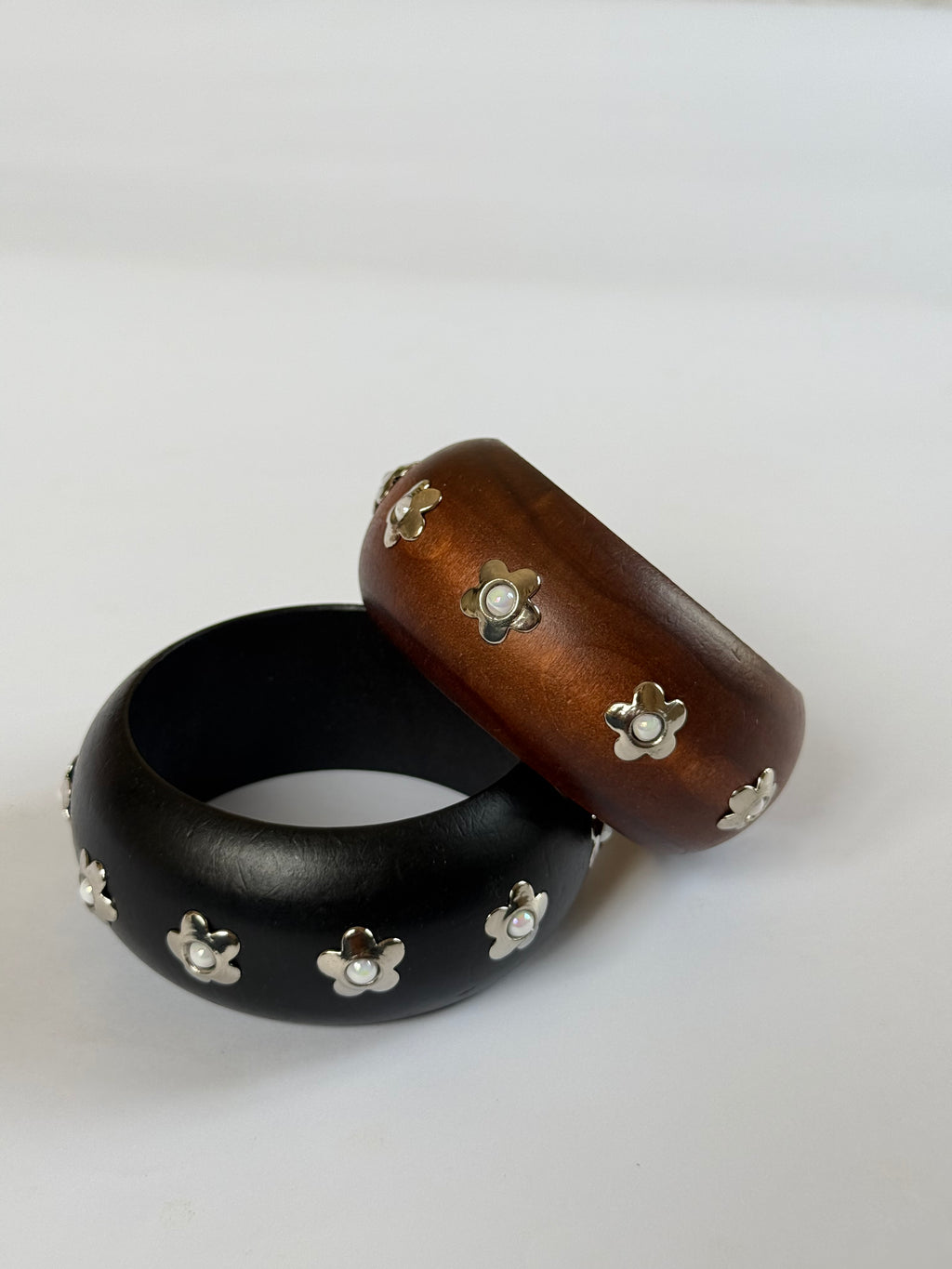 Chunky wooden Bangle with flower studs