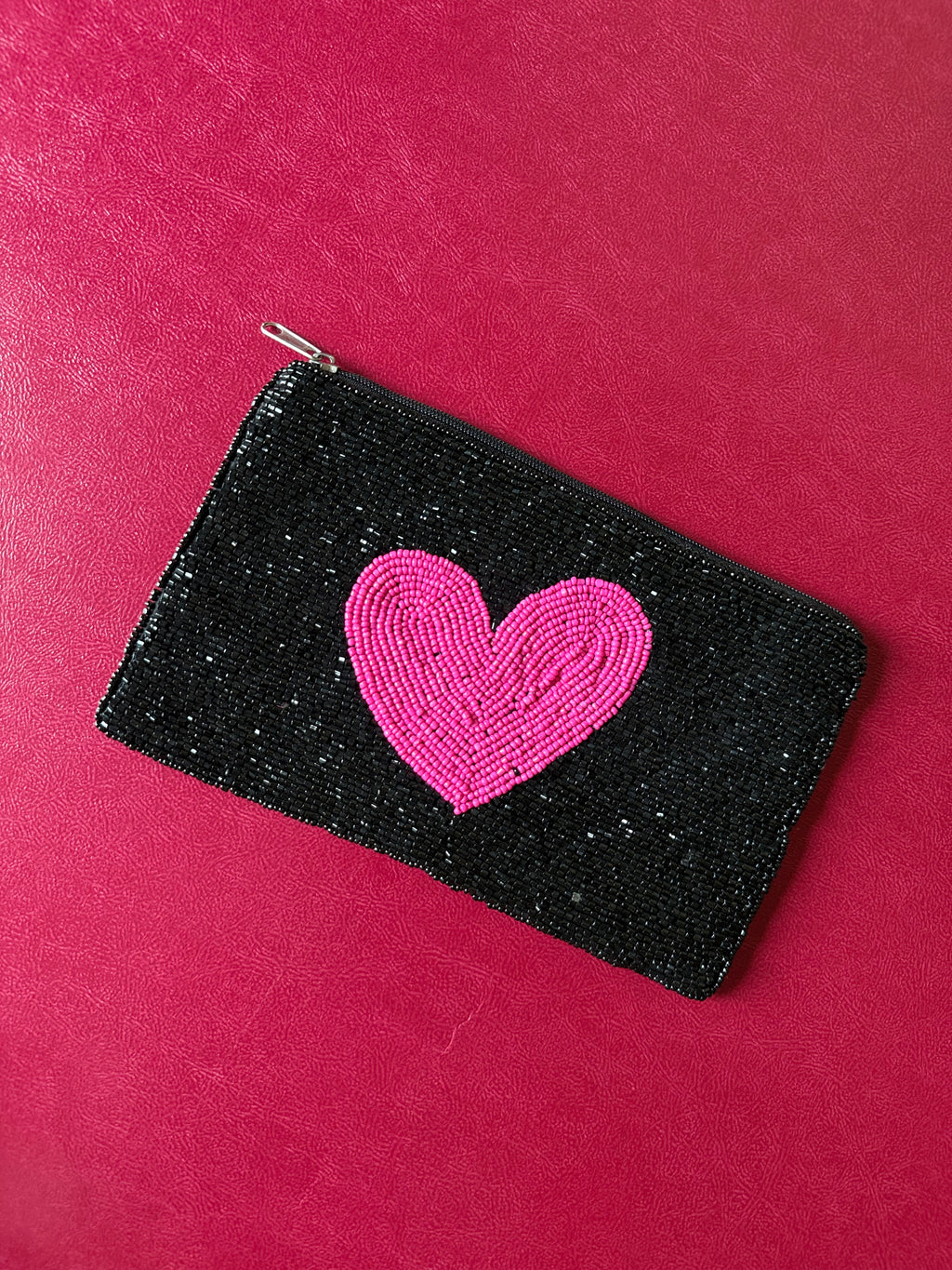 Black with pink heart pouch