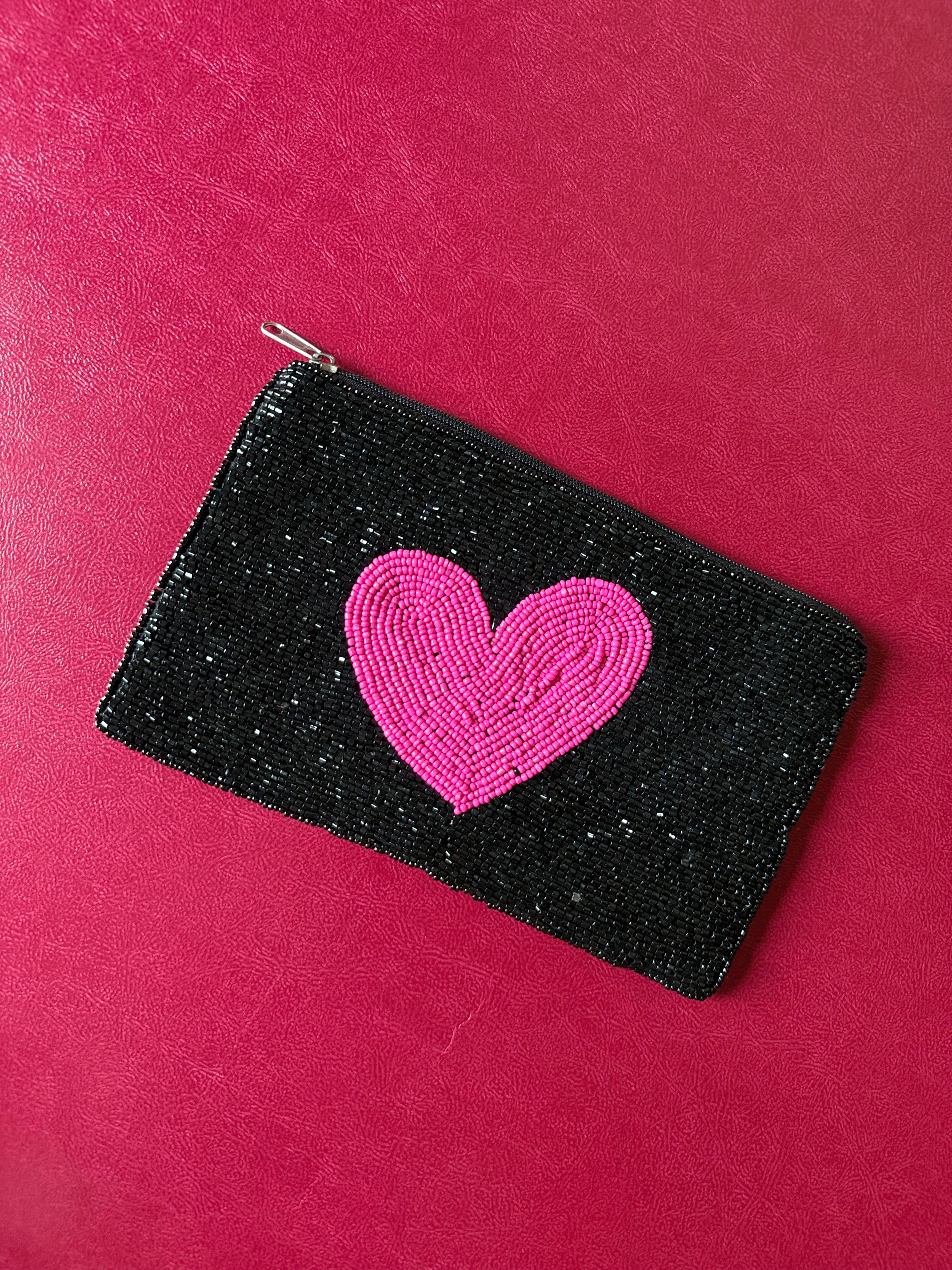 Black with pink heart pouch