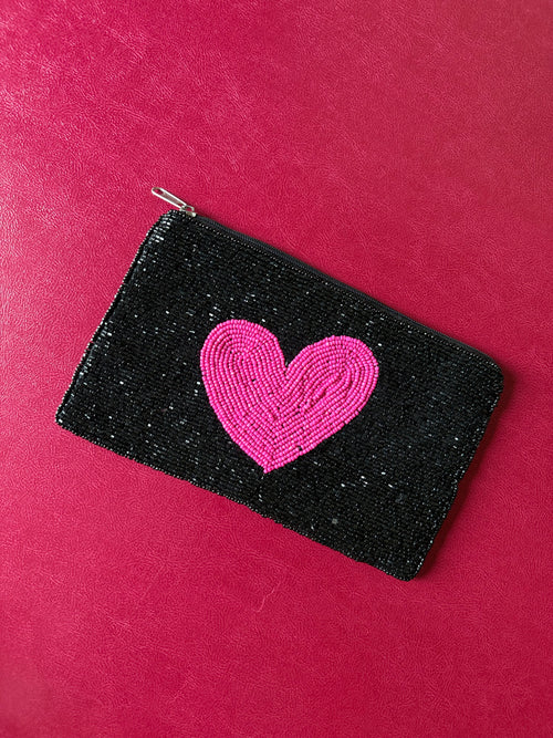 Black with pink heart pouch