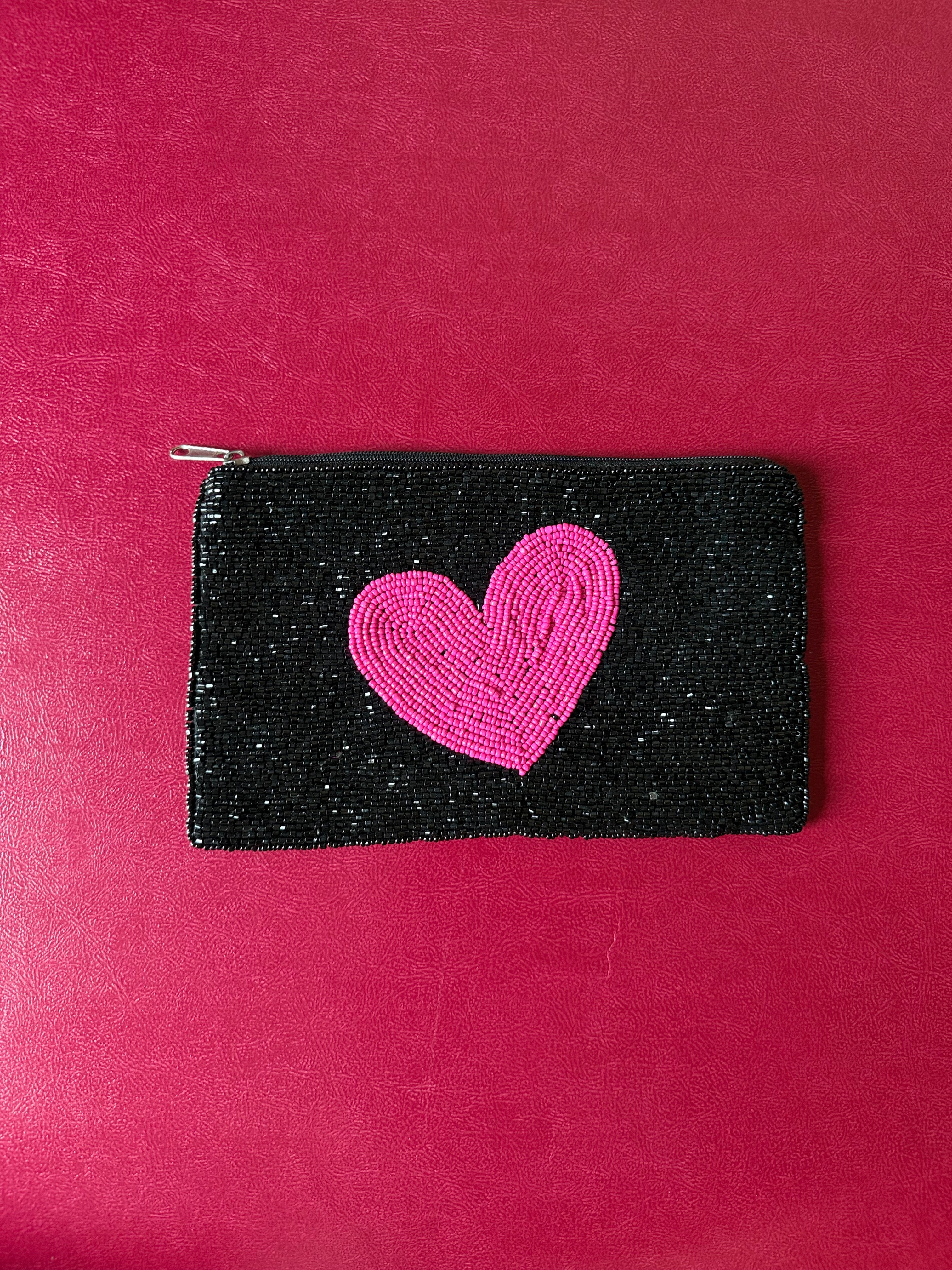 Black with pink heart pouch