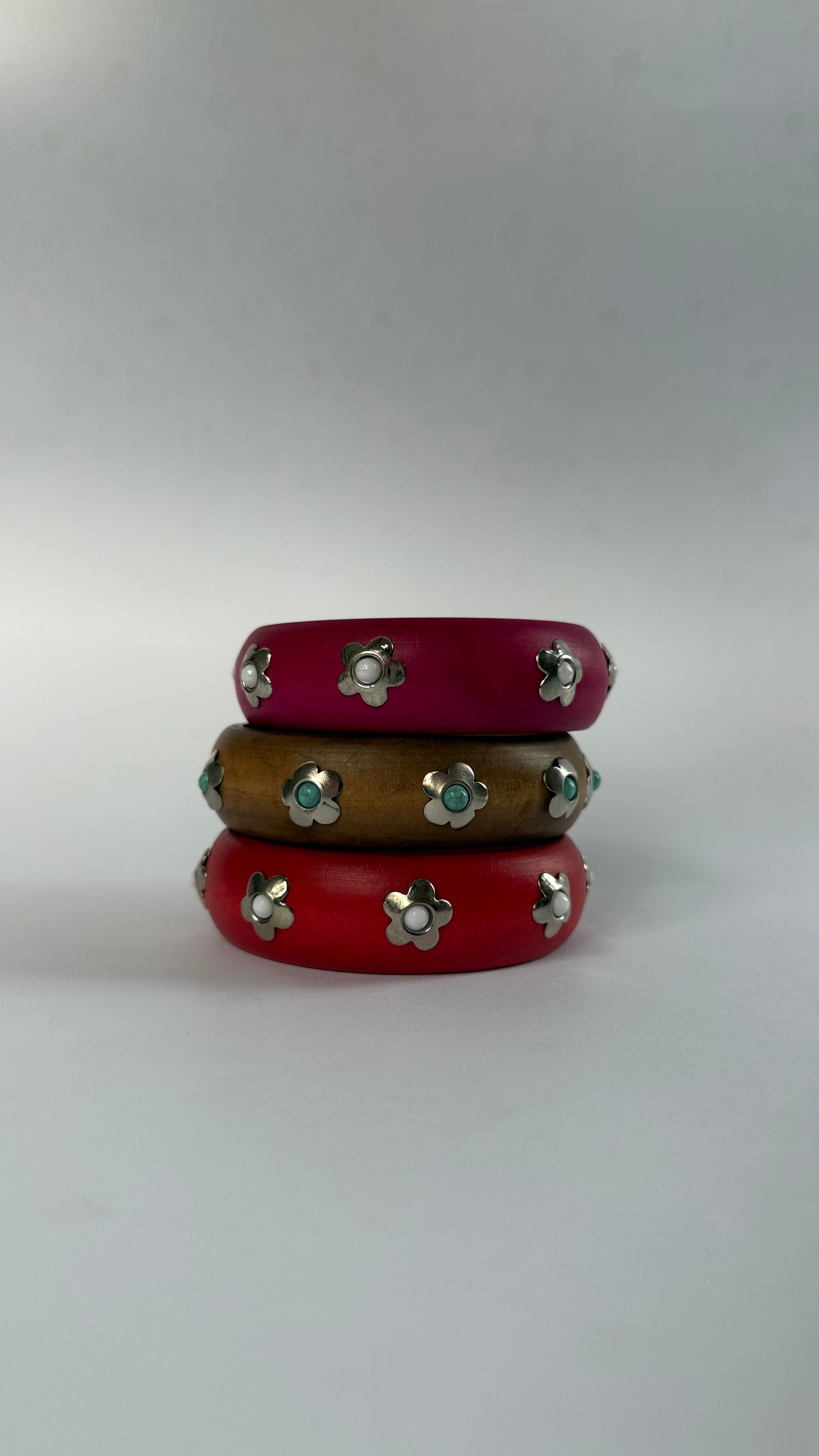 Wooden Bangle with flower studs