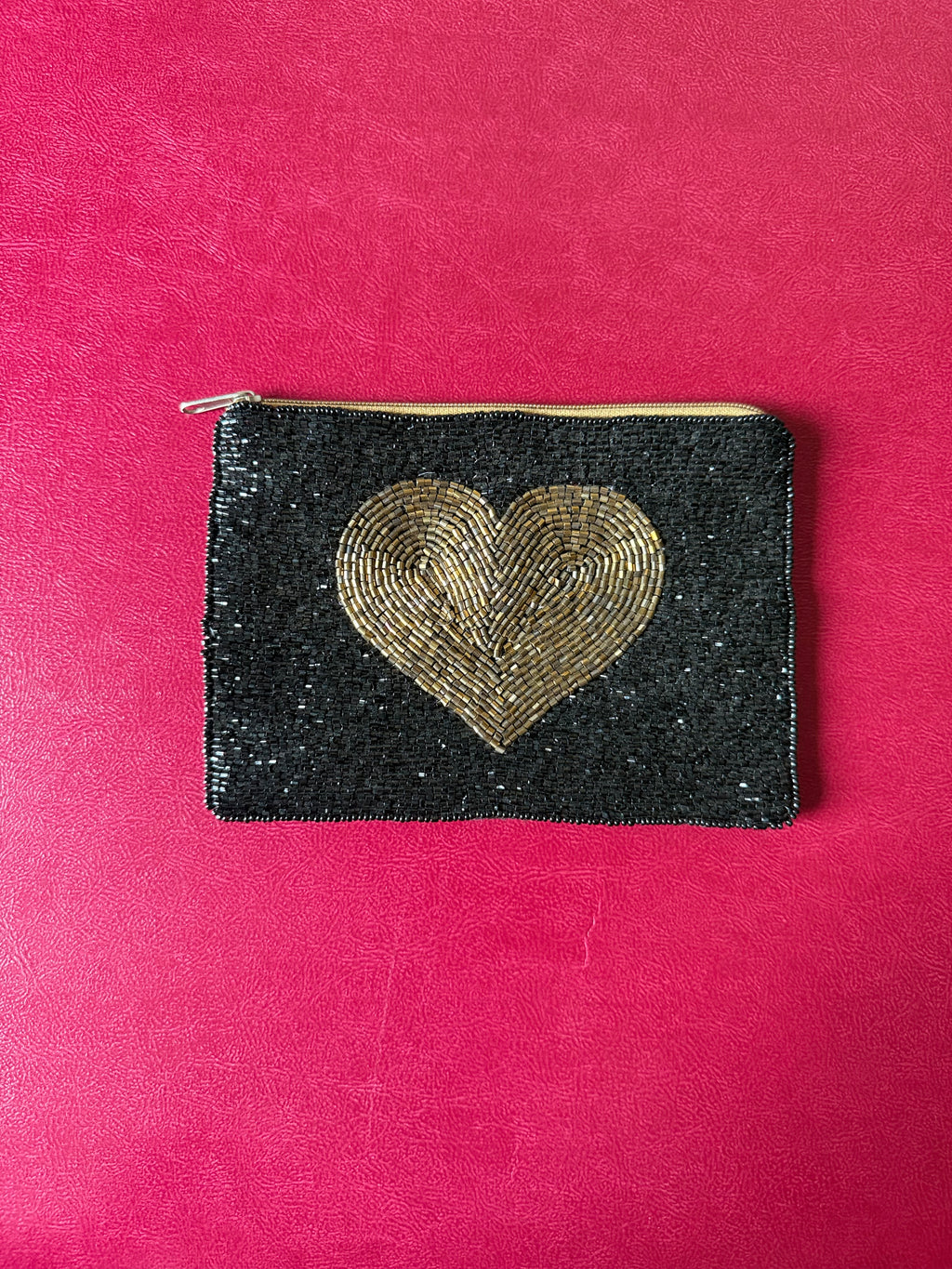 Black with golden heart pouch