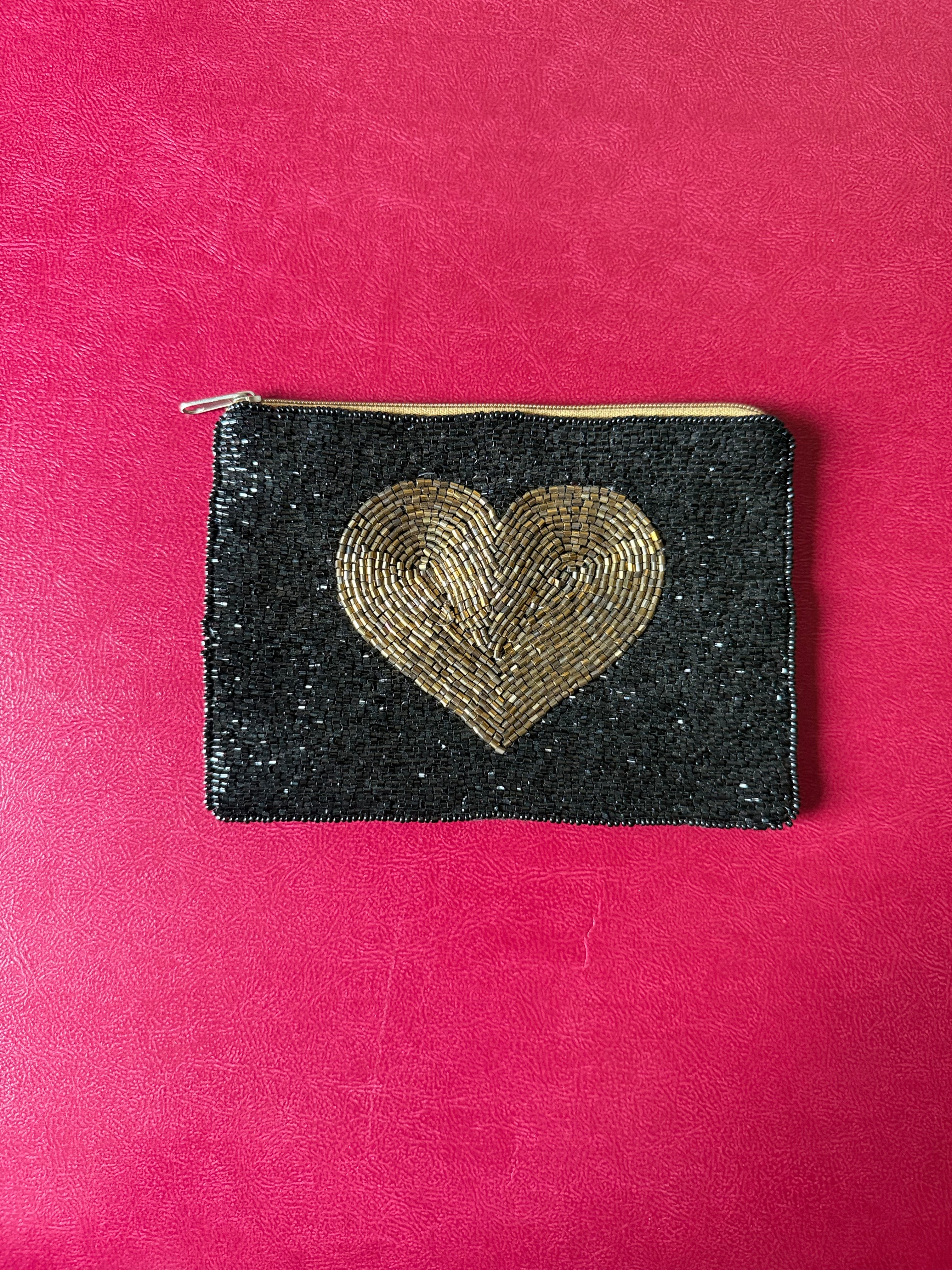 Black with golden heart pouch