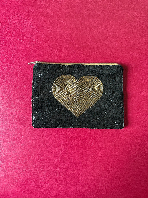 Black with golden heart pouch