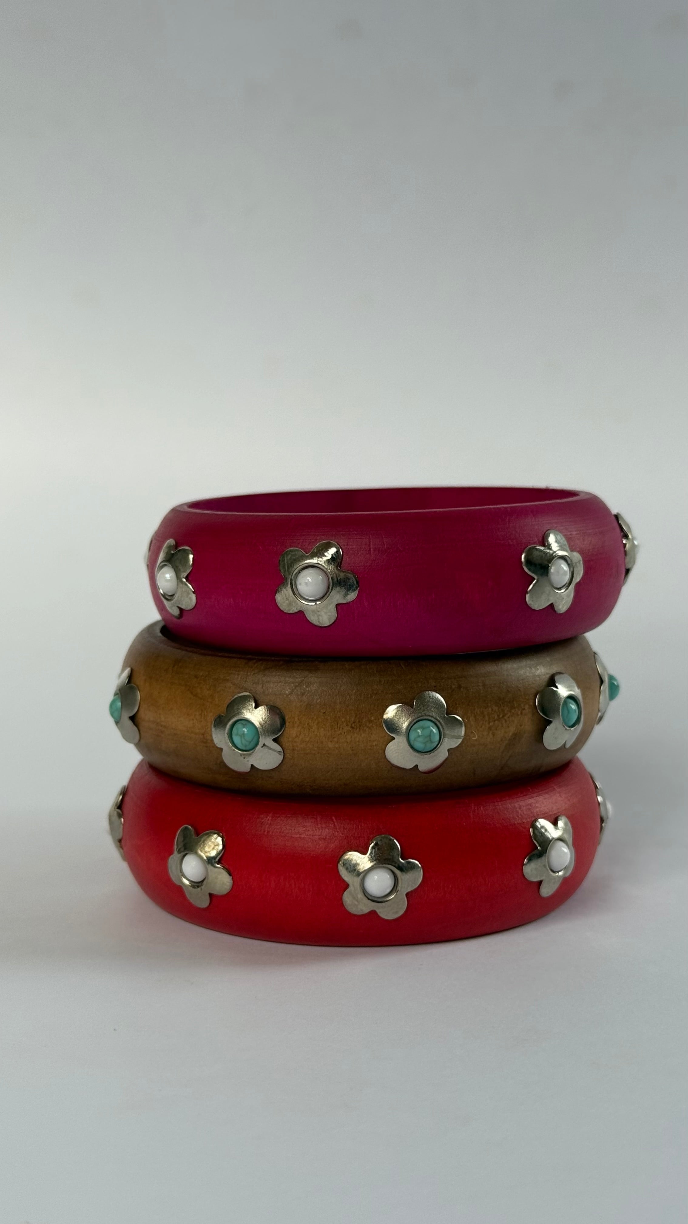 Wooden Bangle with flower studs