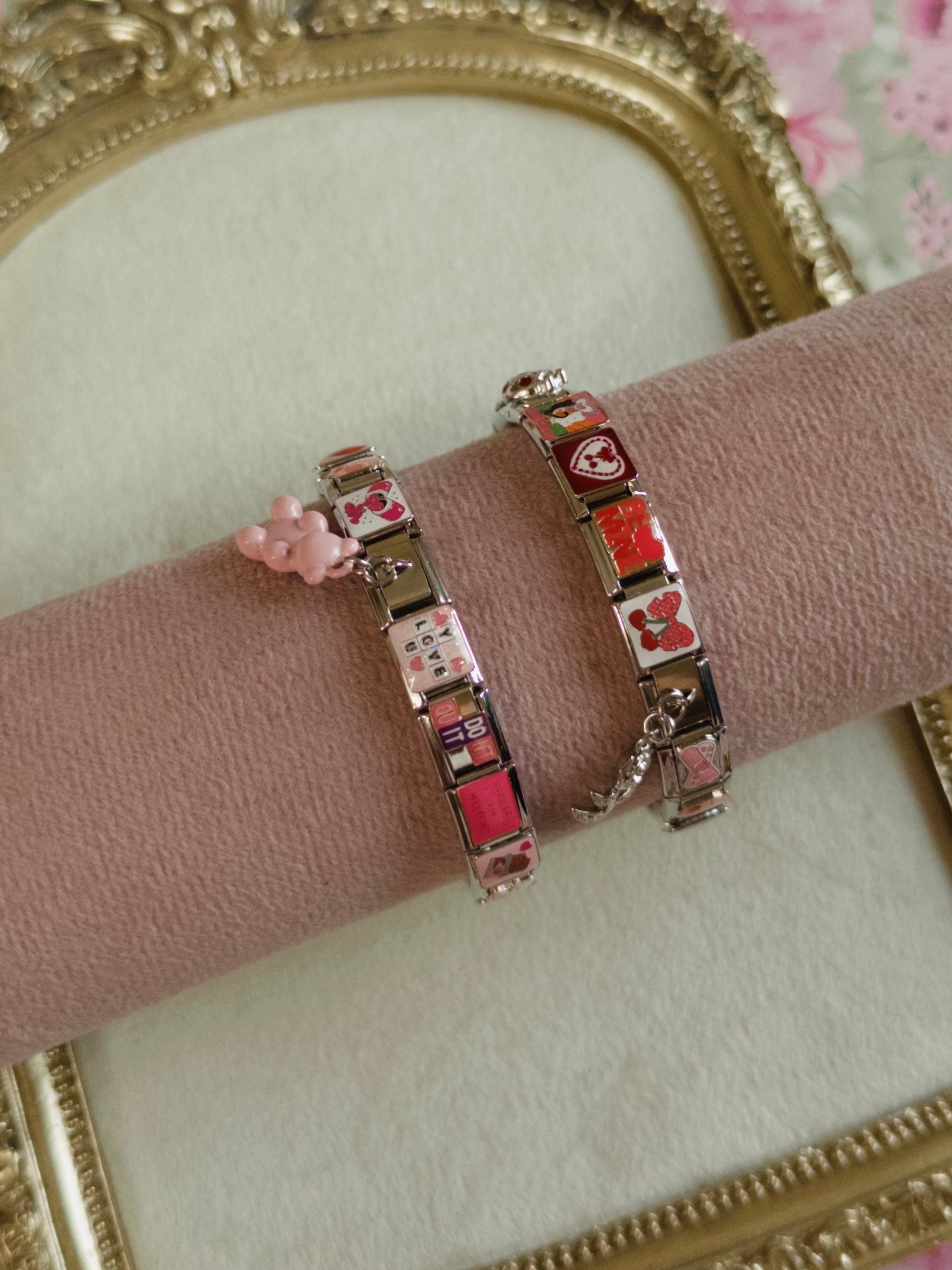 Pink valentines theme Italian bracelet