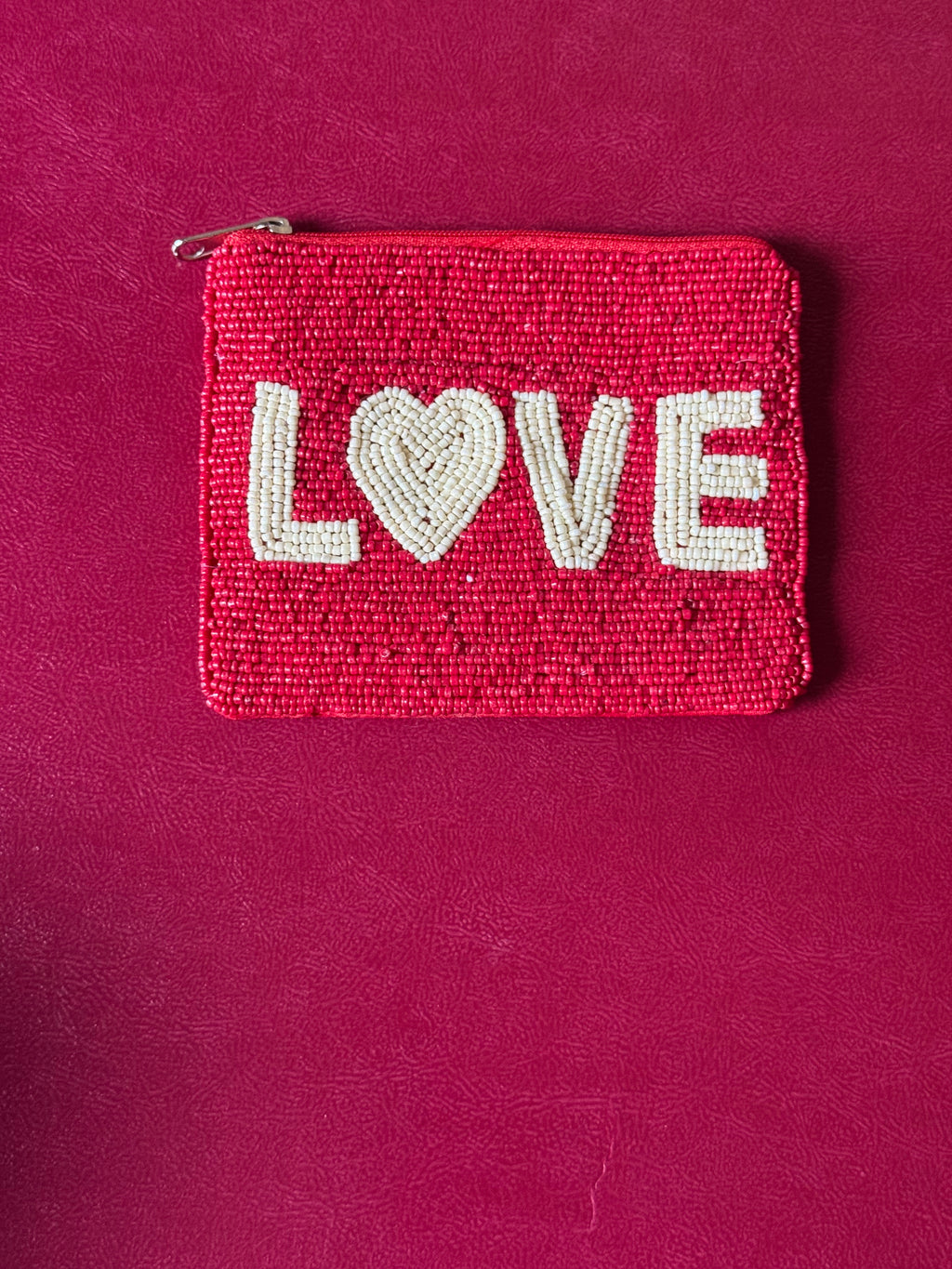 Love beaded pouch in red