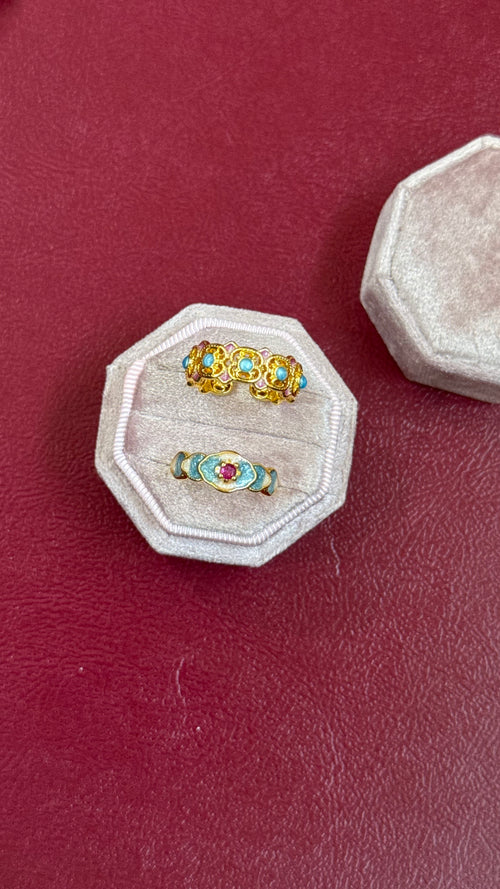 Blue pink enamel rings