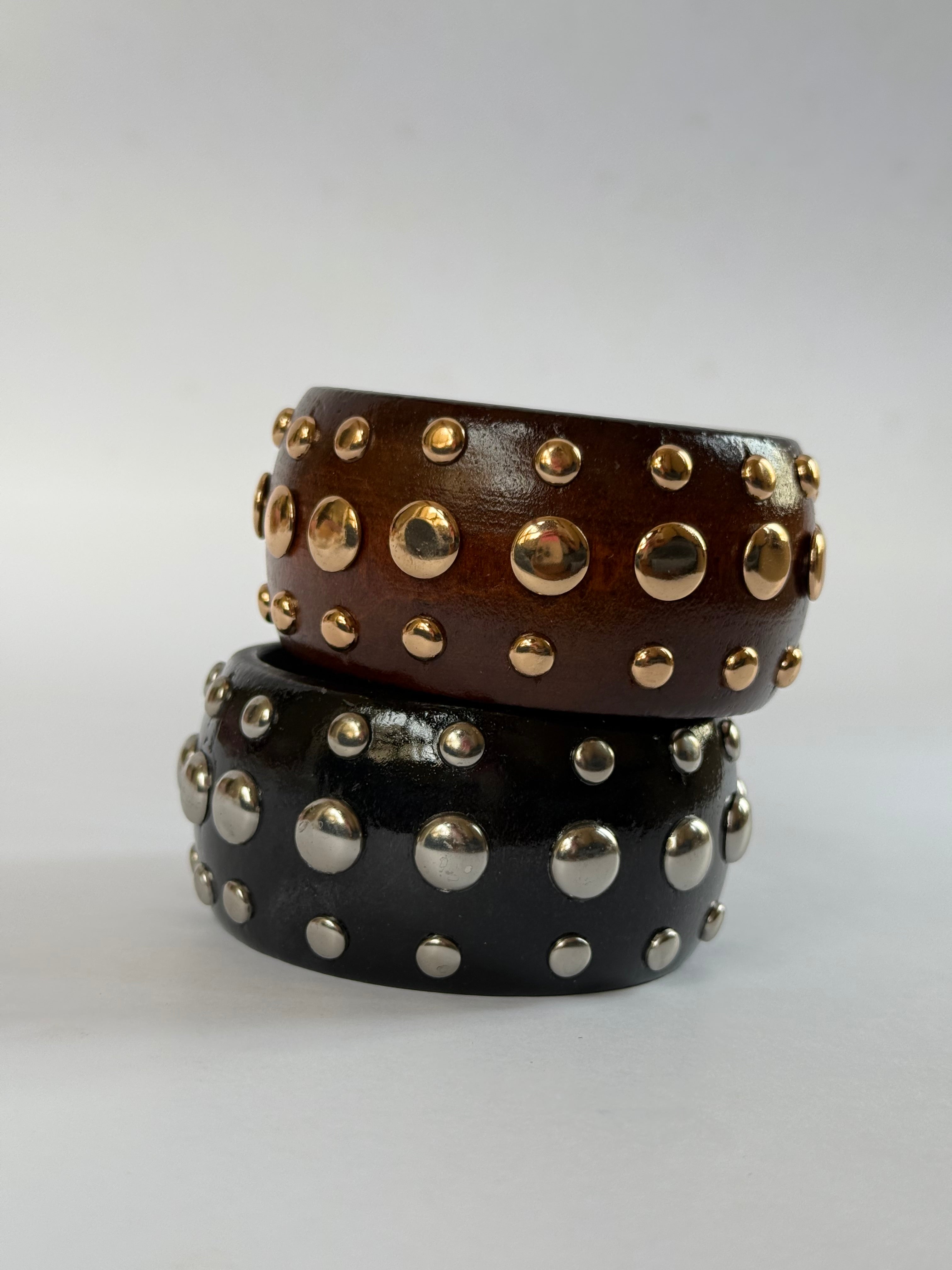 Chunky wooden bangle with studs