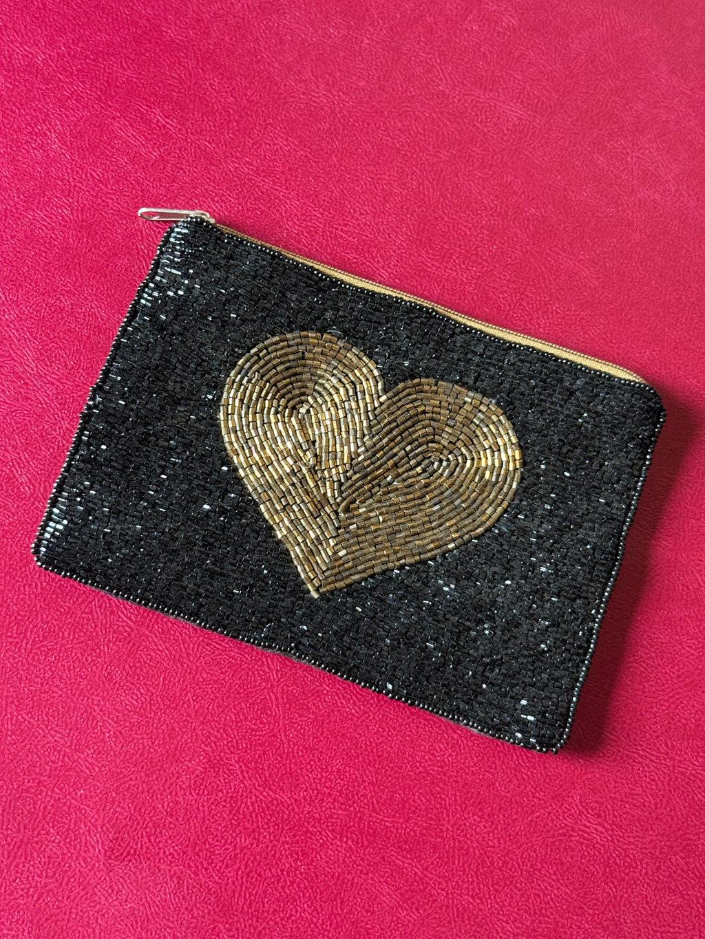 Black with golden heart pouch