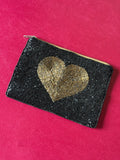 Black with golden heart pouch