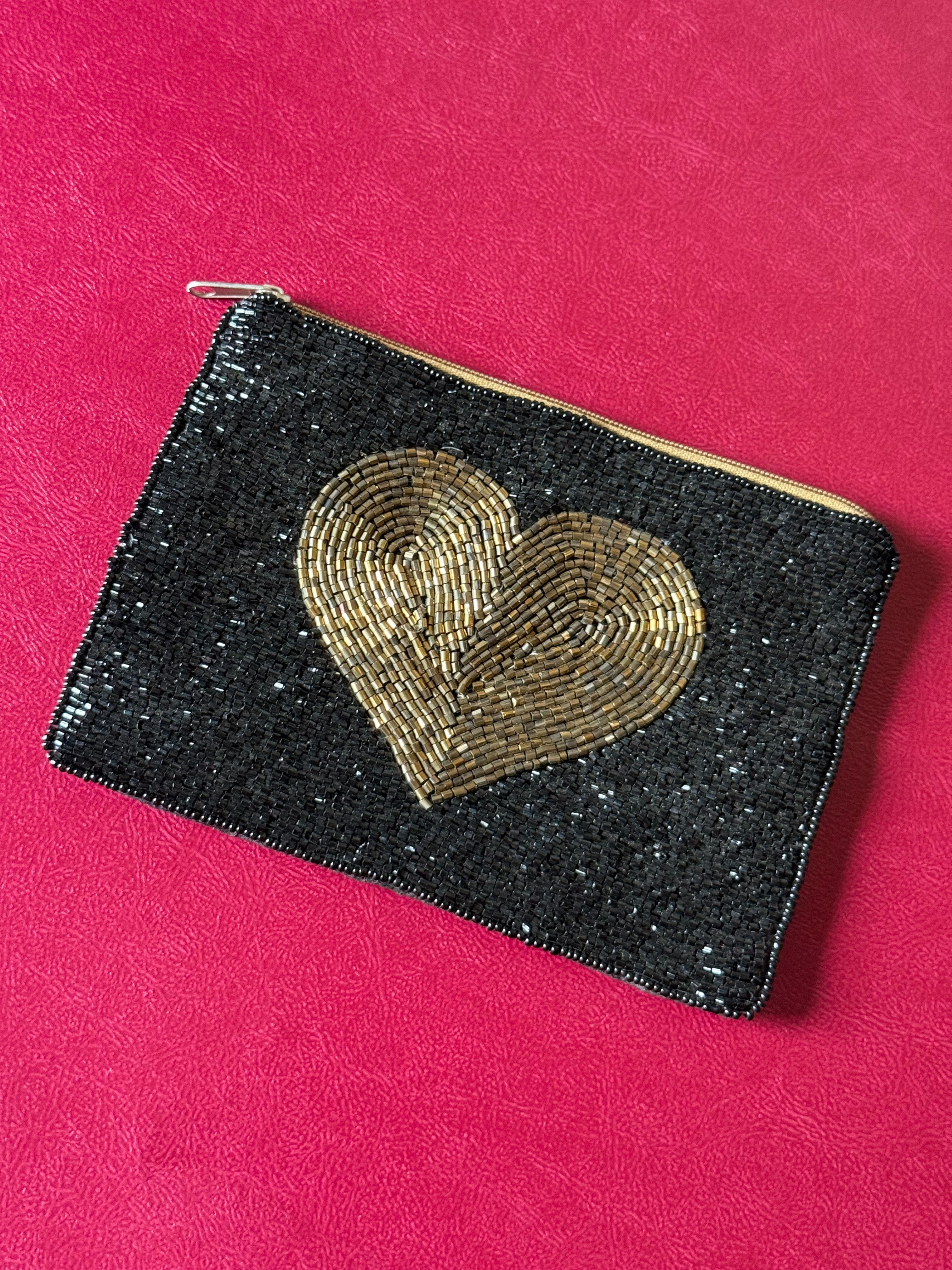 Black with golden heart pouch