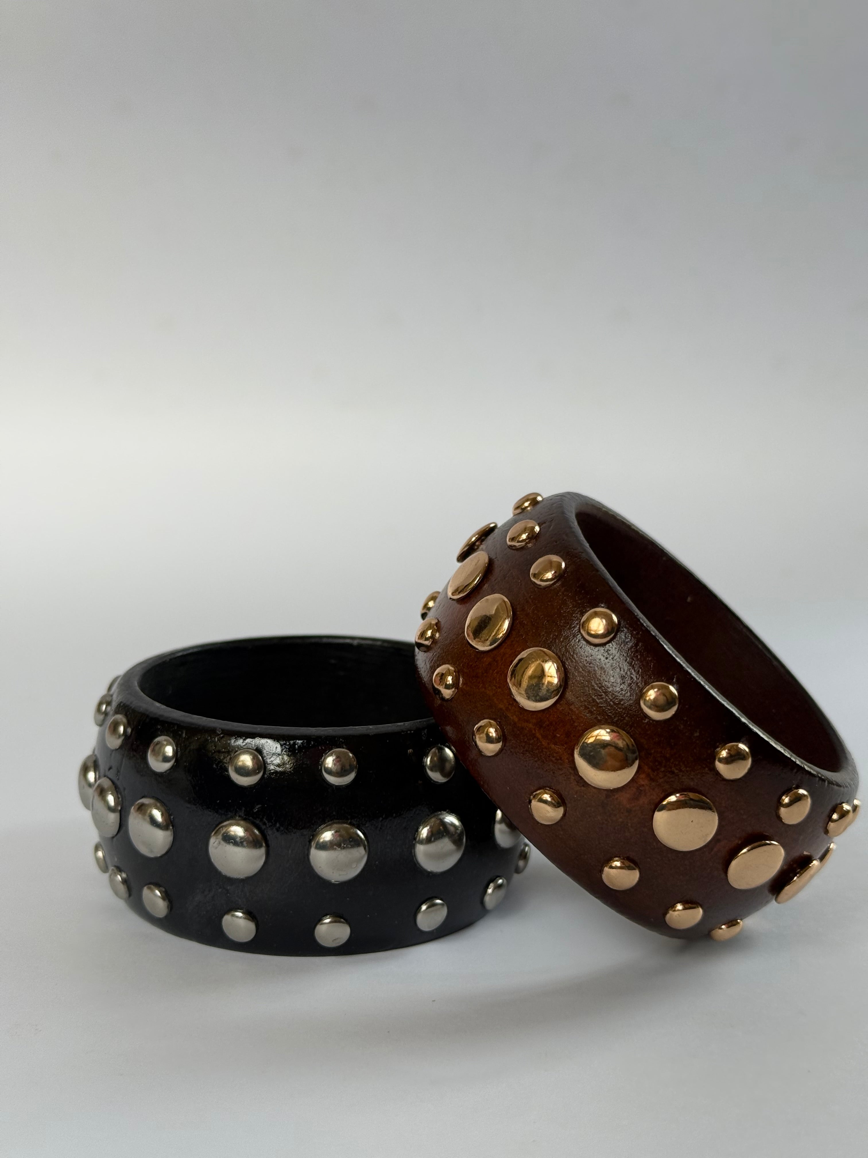 Chunky wooden bangle with studs
