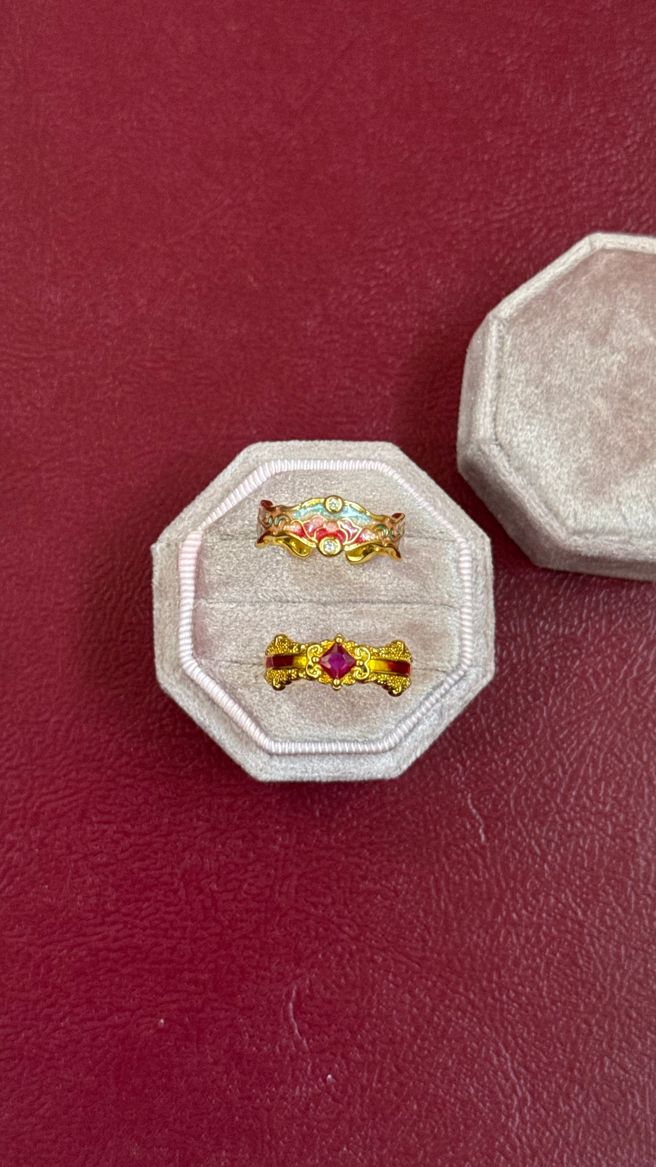 Pink enamel rings