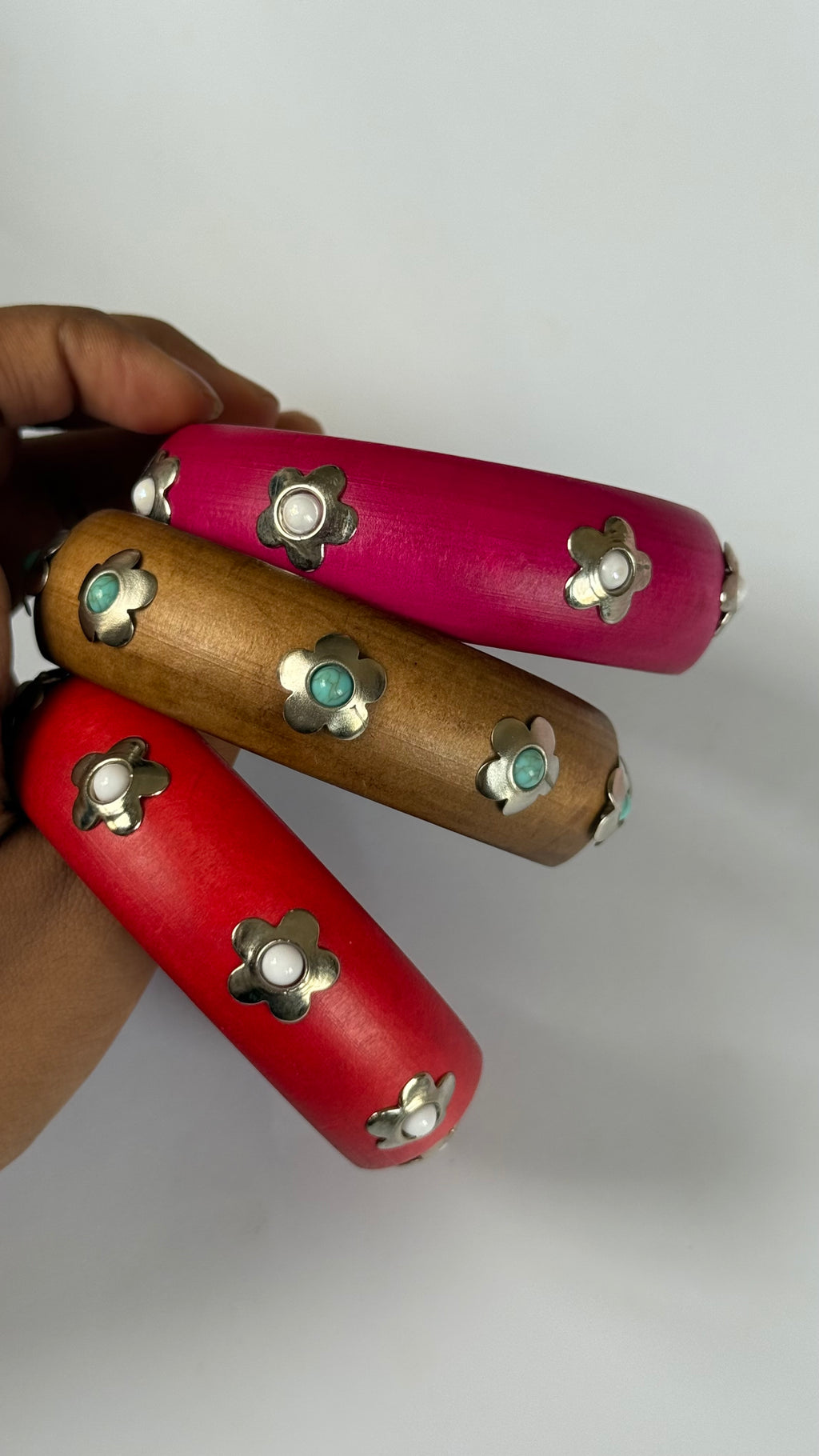 Wooden Bangle with flower studs
