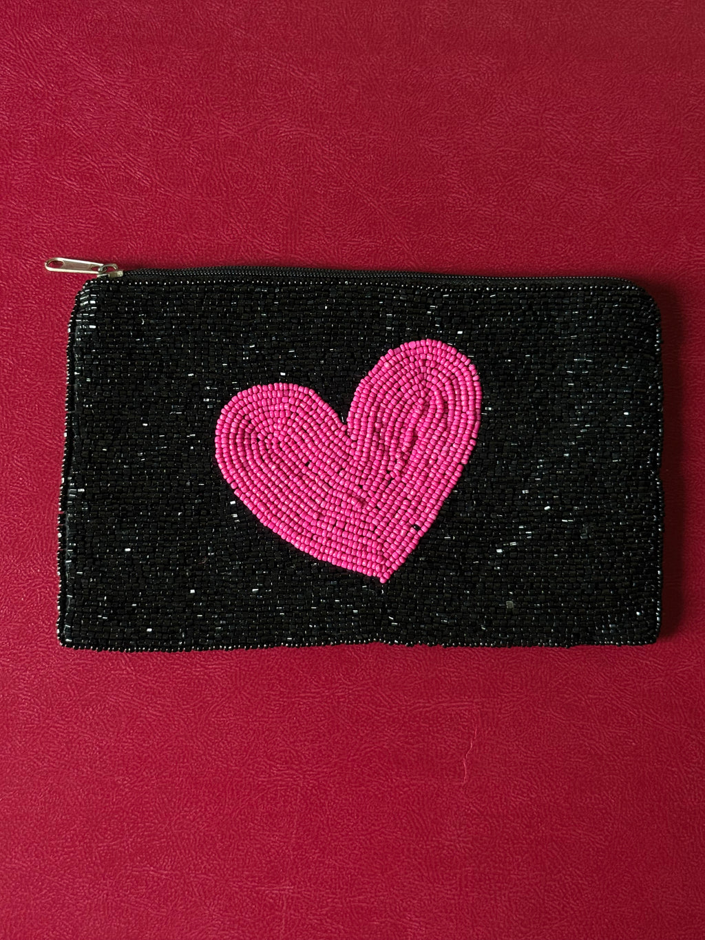 Black with pink heart pouch