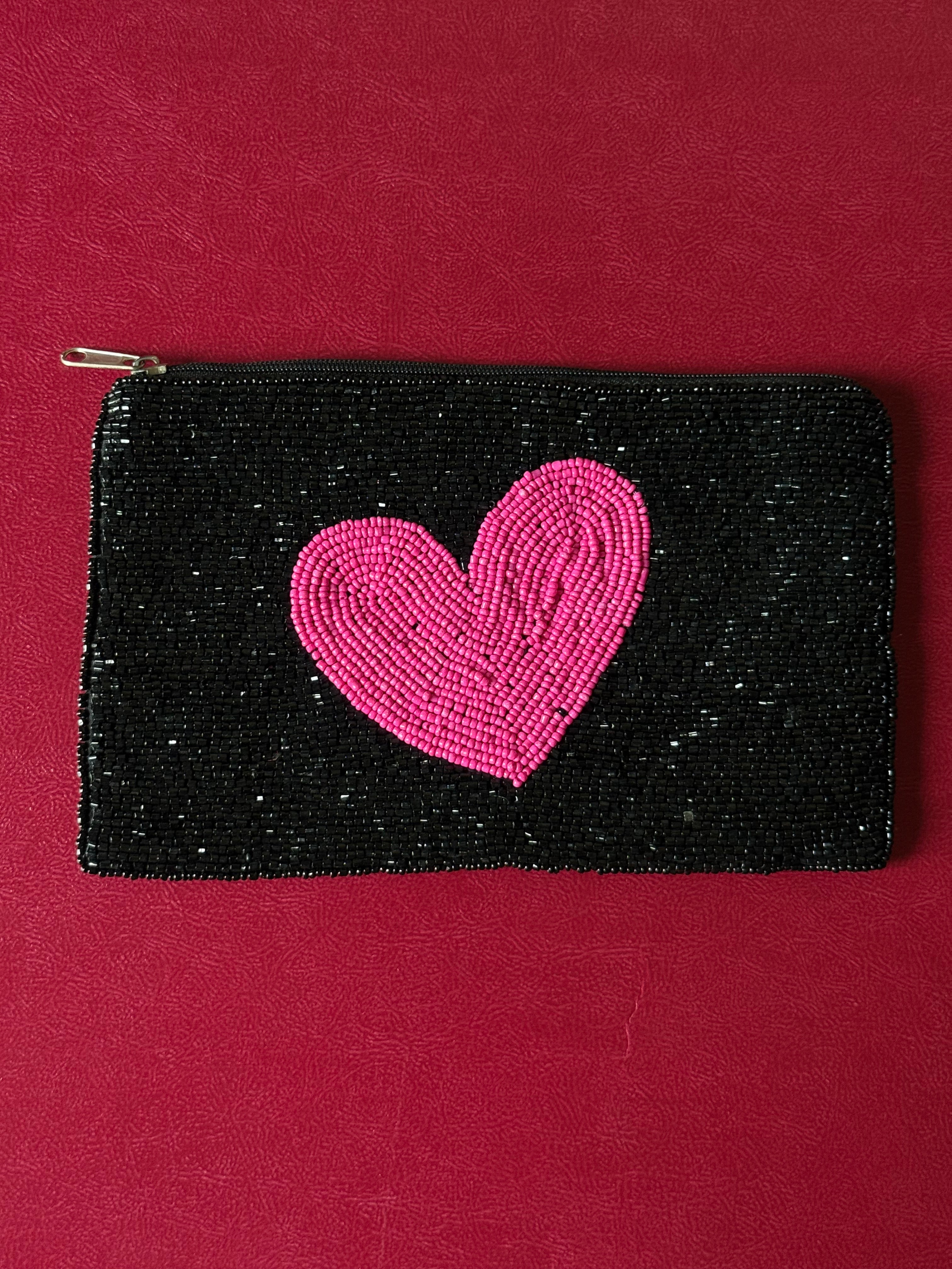 Black with pink heart pouch