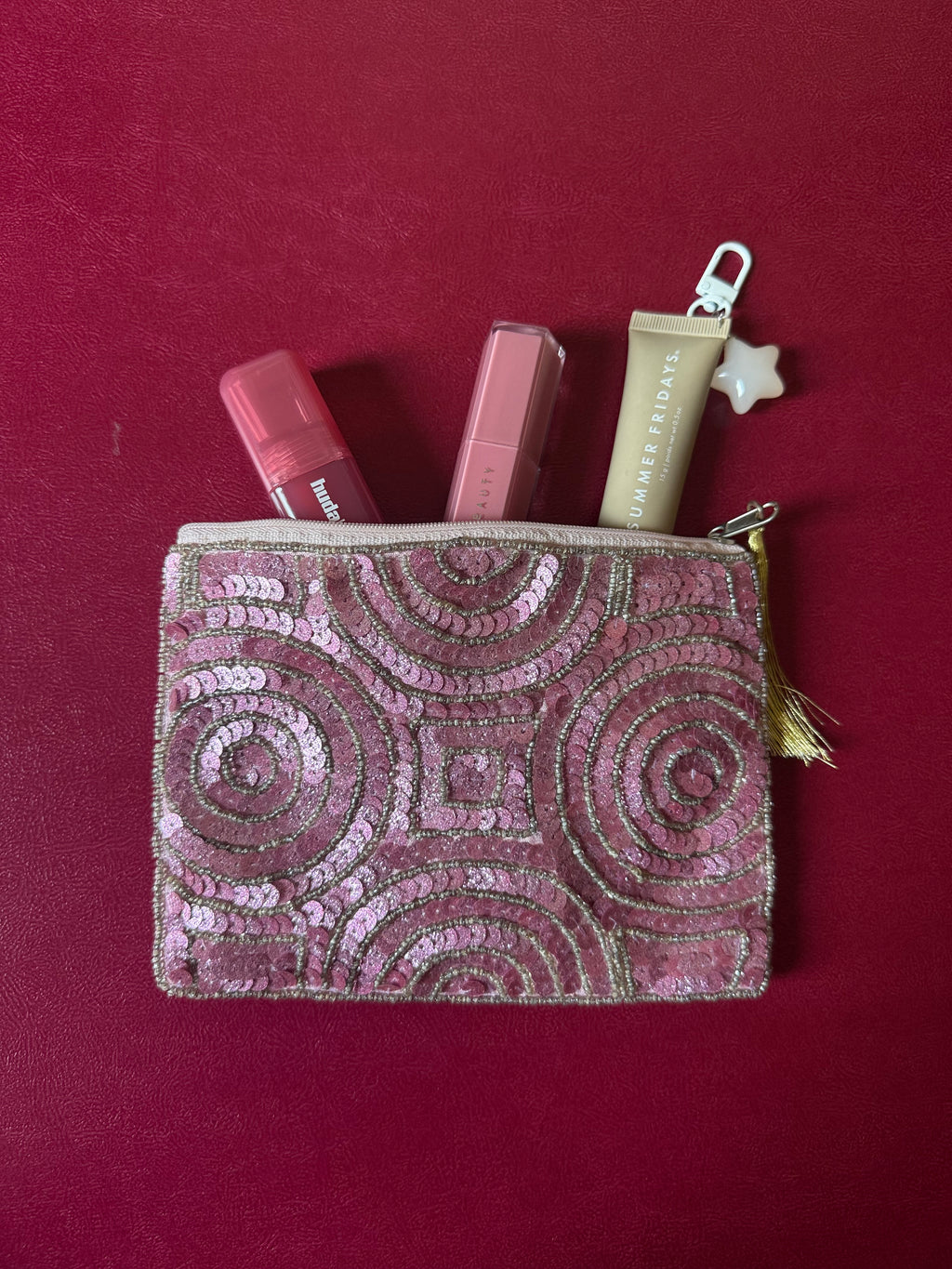 Pink embellished pouch