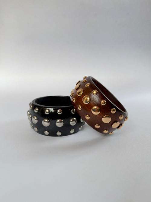 Chunky wooden bangle with studs