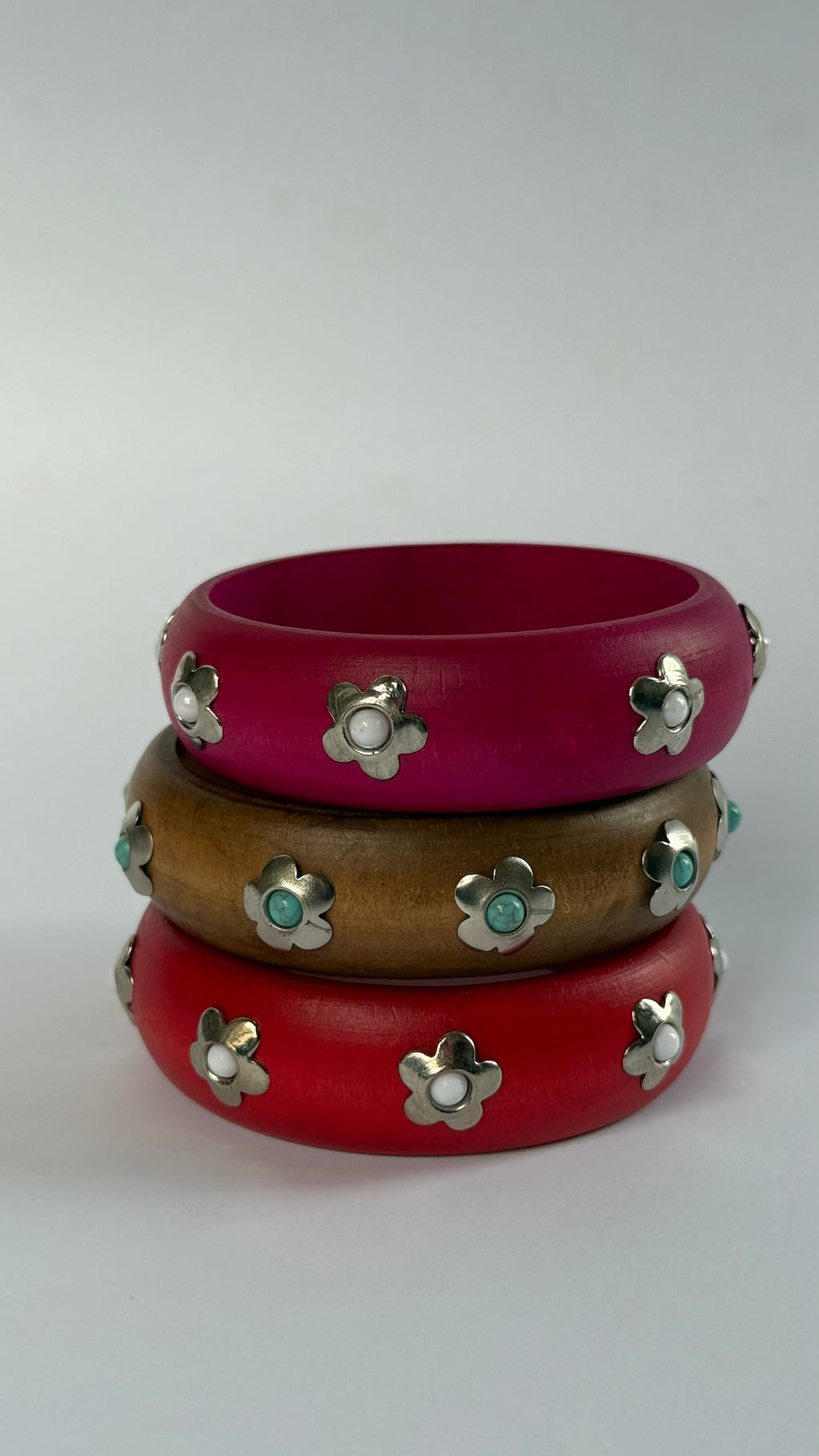Wooden Bangle with flower studs