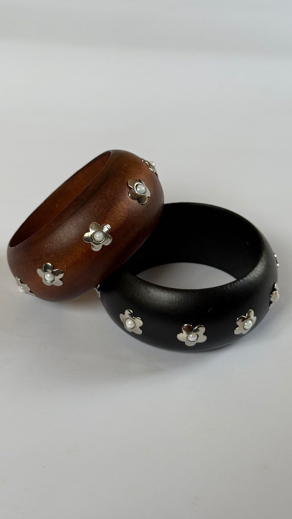 Chunky wooden Bangle with flower studs
