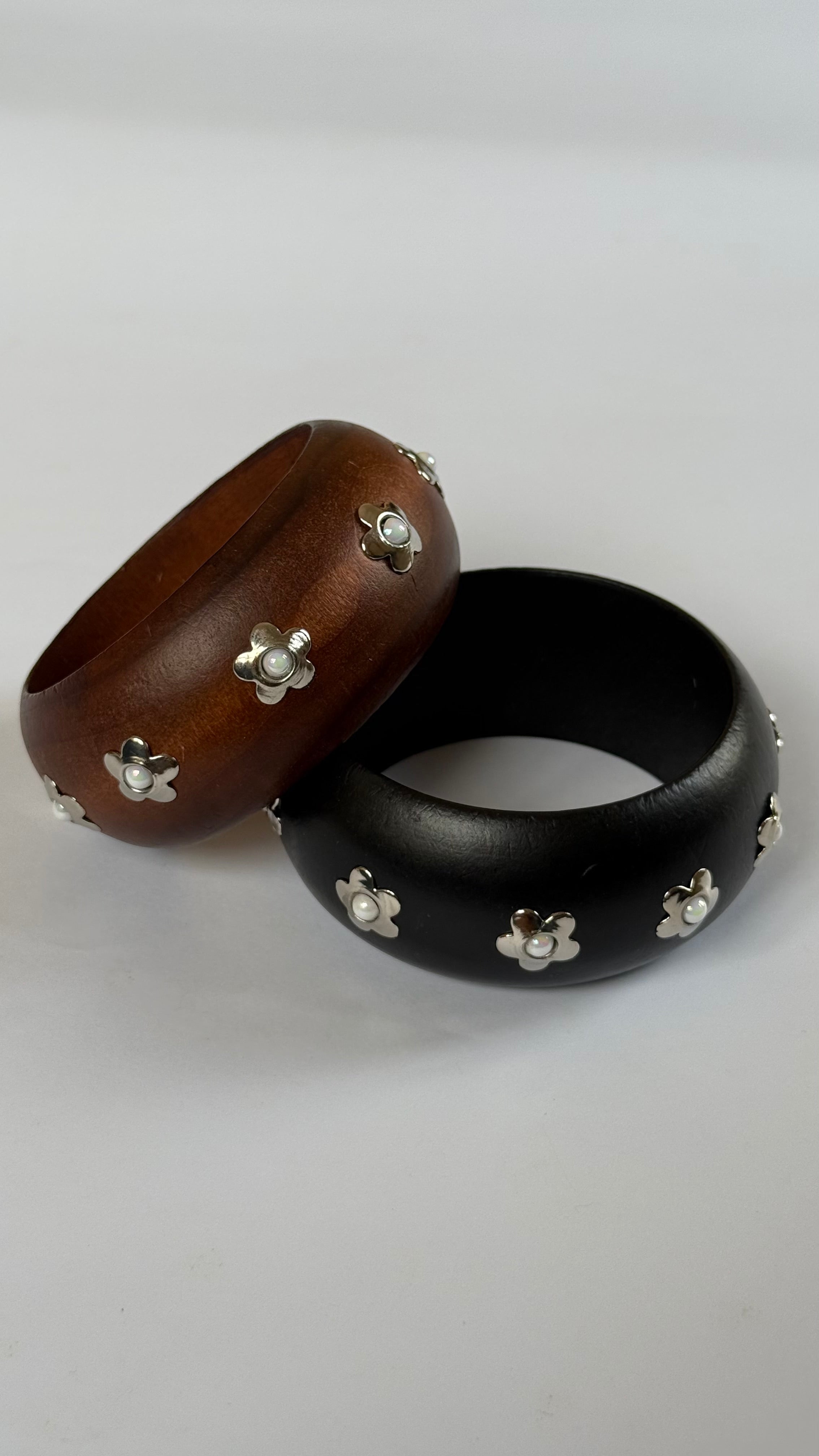 Chunky wooden Bangle with flower studs