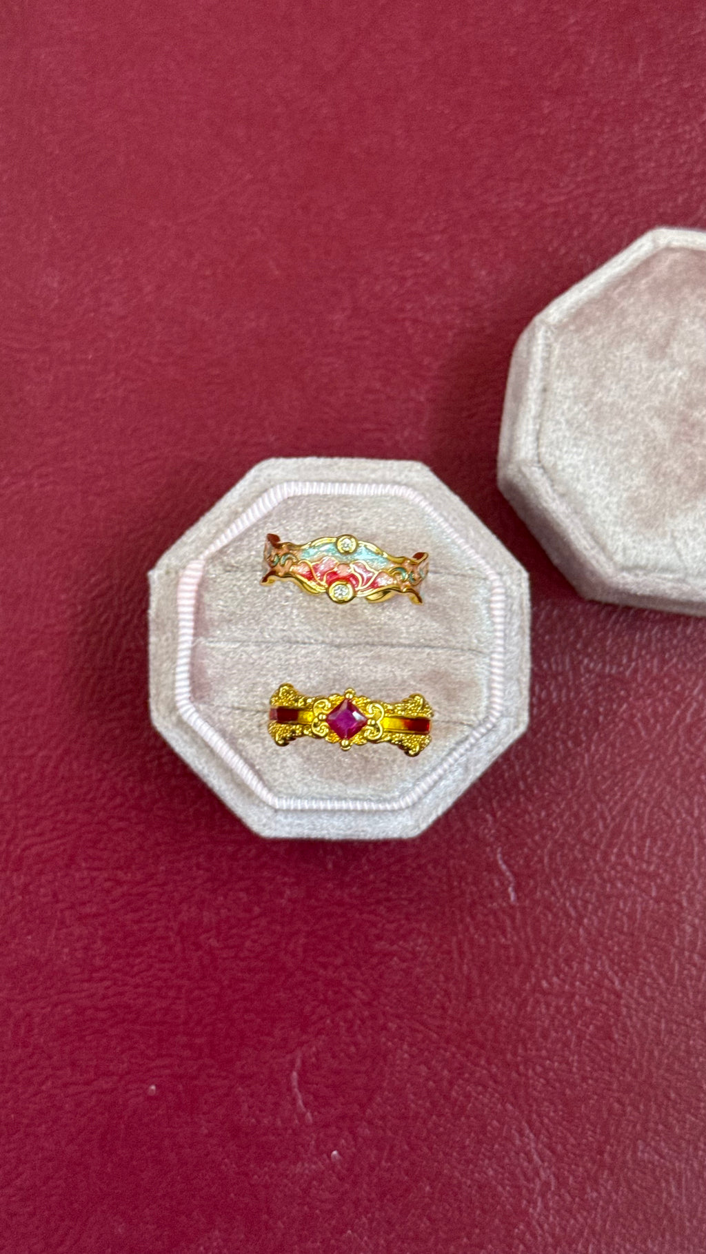 Pink enamel rings