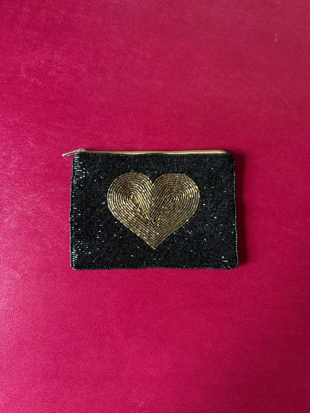 Black with golden heart pouch