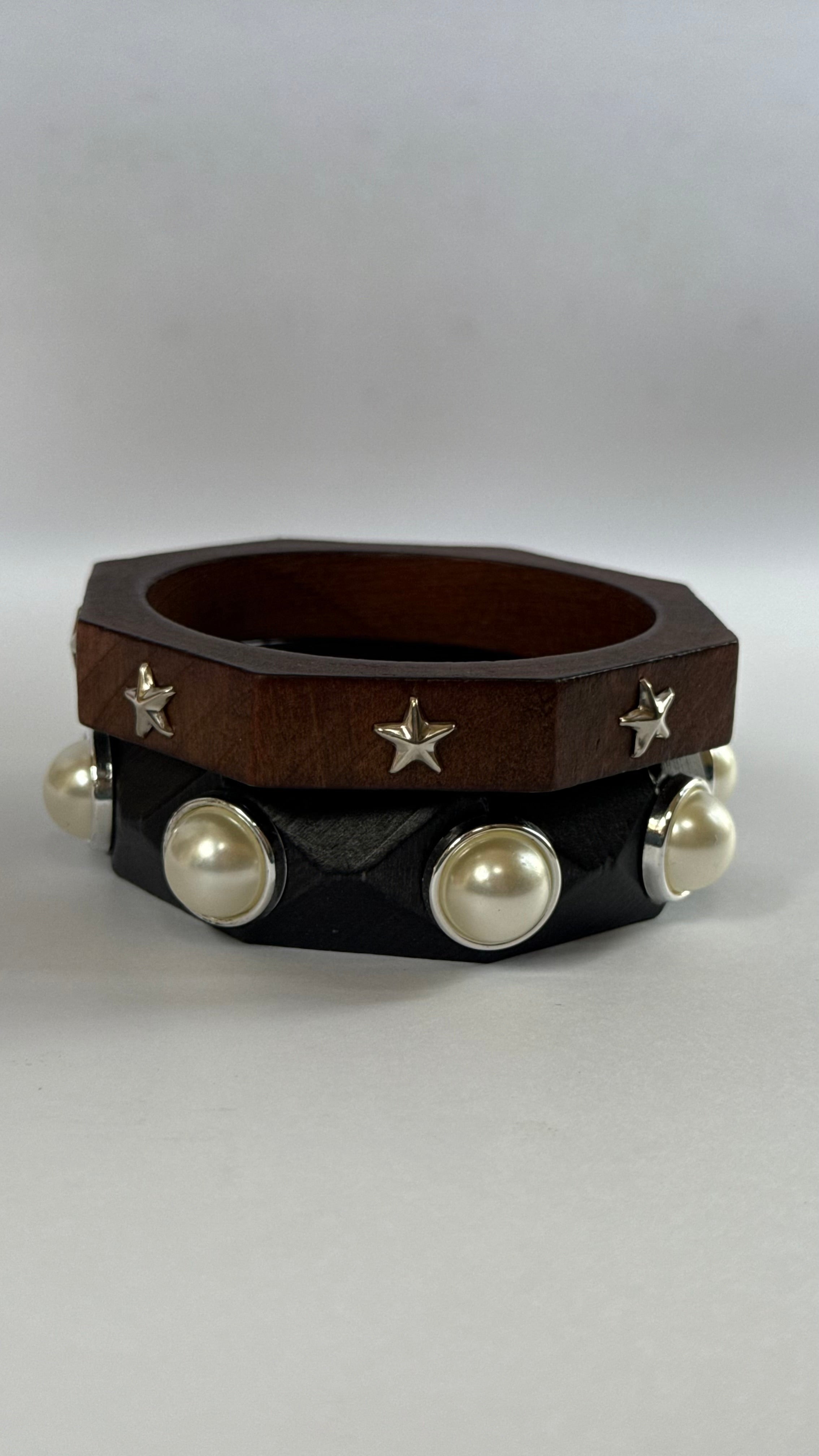 Chunky wooden Bangle with pearl and star